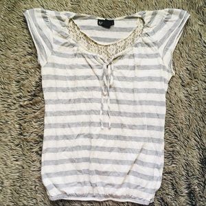 Self Esteem elastic bottom gray white striped top size junior small